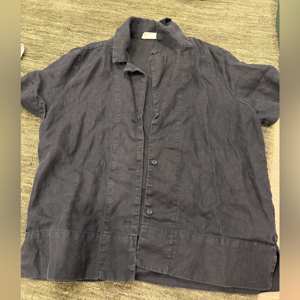Everlane Black Short Sleeve Linen-Blend Shirt